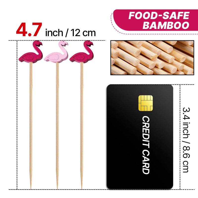 PuTwo Cocktail Picks Handmade Bamboo Toothpicks 100ct 4.7" in Flamingo Decor - Image 2